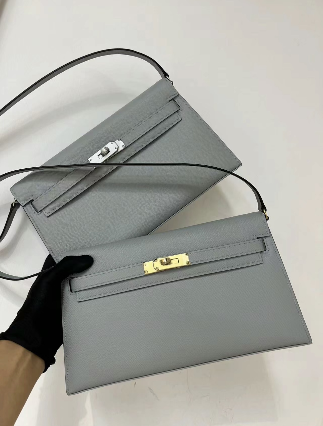 Hermes Kelly Elan Shoulder Bag in Grey Epsom Leather 